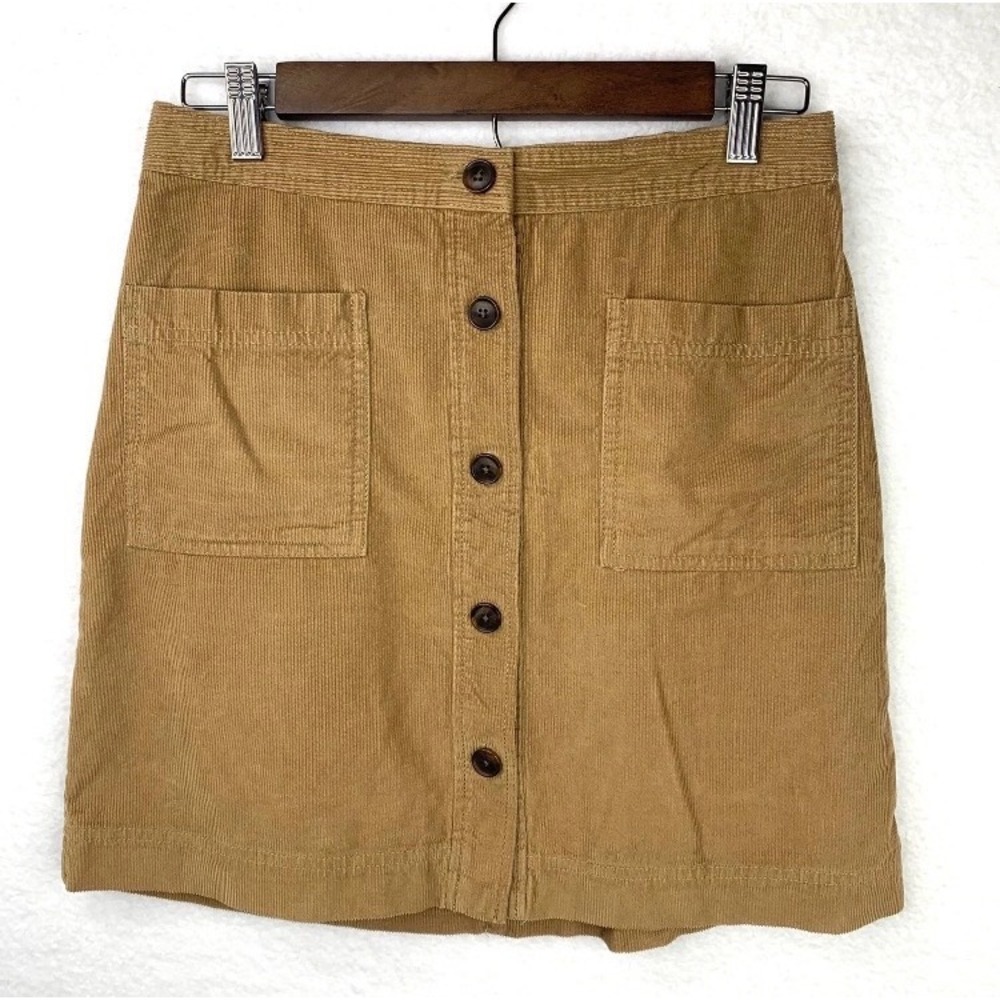 GAP Womens XS Corduroy Camel Brown Button Front High Waisted Above Knee Skirt